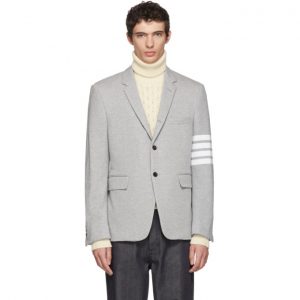 Thom Browne Grey Jersey Four Bar Classic Blazer Thom Browne Grey Jersey Four Bar Classic Blazer