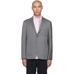 Thom Browne Grey Unconstructed Engineered Stripe Blazer Thom Browne Grey Unconstructed Engineered Stripe Blazer