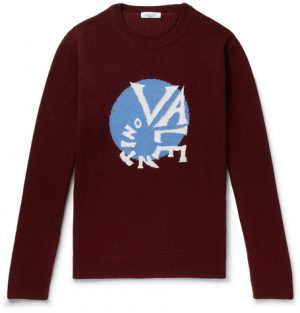 Valentino - Oversized Logo-Intarsia Virgin Wool and Cashmere-Blend Sweater - Men - Burgundy Valentino - Oversized Logo-Intarsia Virgin Wool and Cashmere-Blend Sweater - Men - Burgundy
