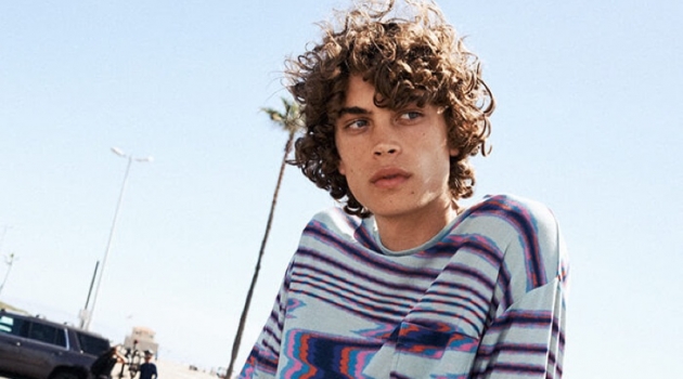 Lucas Bin Embraces Graphic Fashions for YOOX Lucas Bin rocks a Missoni sweater with Stüssy tie-dye shorts.