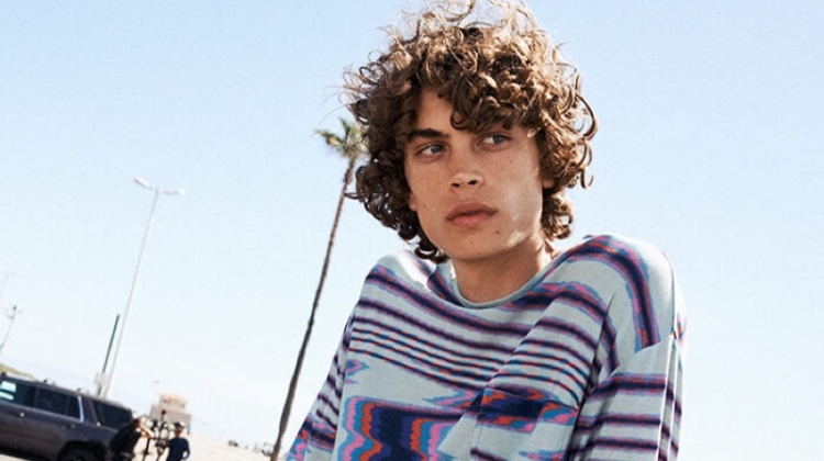 Lucas Bin rocks a Missoni sweater with Stüssy tie-dye shorts.