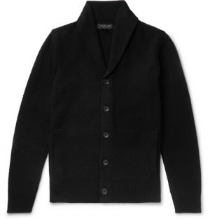 rag & bone - Cardiff Shawl-Collar Merino Wool and Cotton-Blend Cardigan - Men - Black rag & bone - Cardiff Shawl-Collar Merino Wool and Cotton-Blend Cardigan - Men - Black