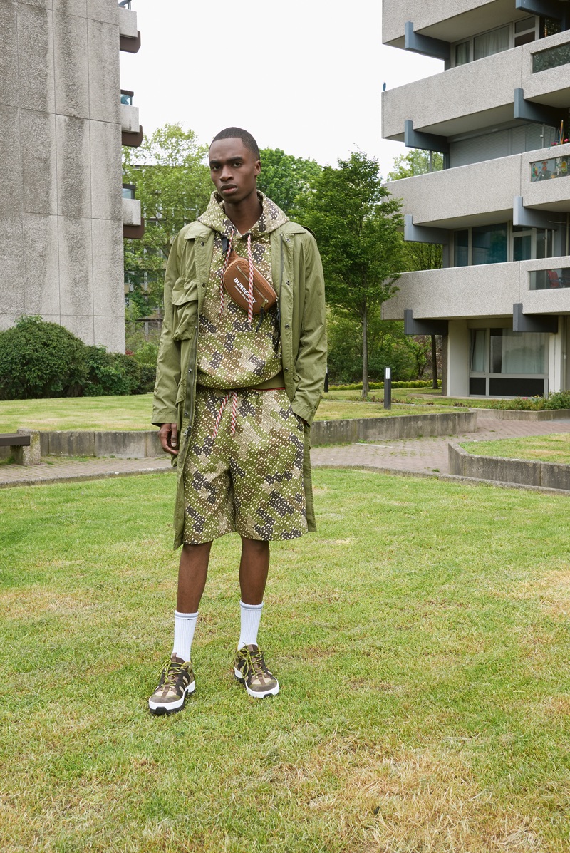 Front and center, Bakay Diaby rocks a fall-winter 2019 look by Burberry.