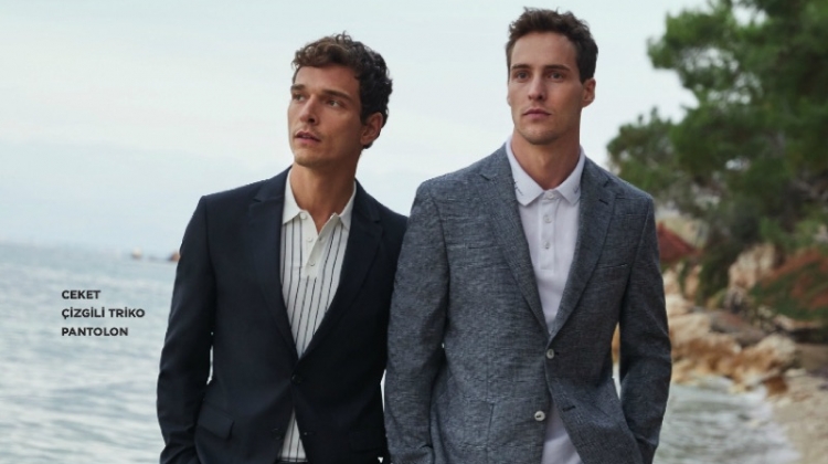 Donning suiting, Alexandre Cunha and James Campbell take to the beach in Beymen Club.