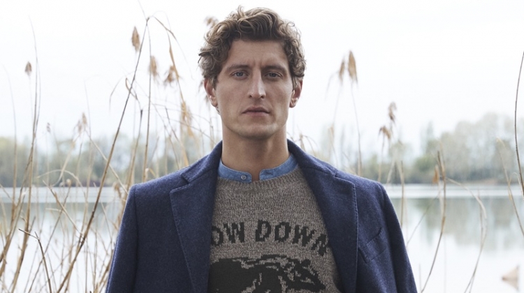 Chris Beek sports a look from Brooksfield's fall-winter 2019 men's collection.
