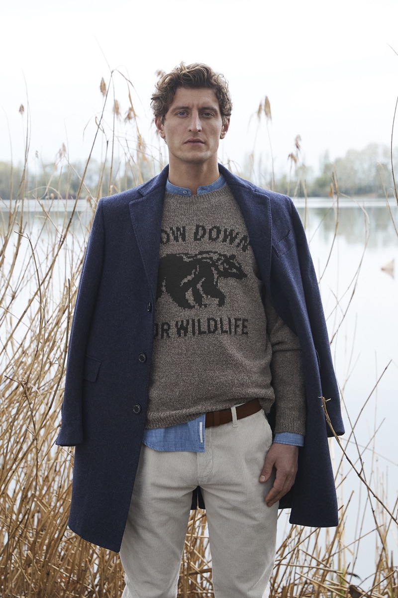 Chris Beek sports a look from Brooksfield's fall-winter 2019 men's collection.