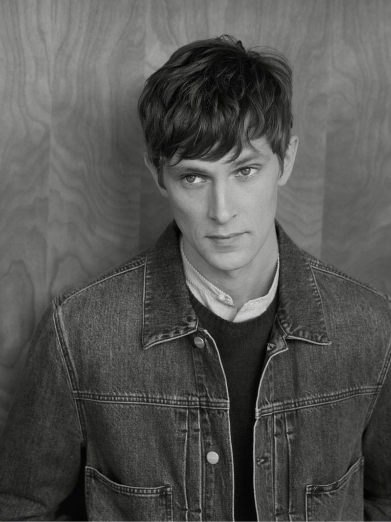 Mathias Lauridsen wears a denim jacket for Closed's fall-winter 2019 campaign.