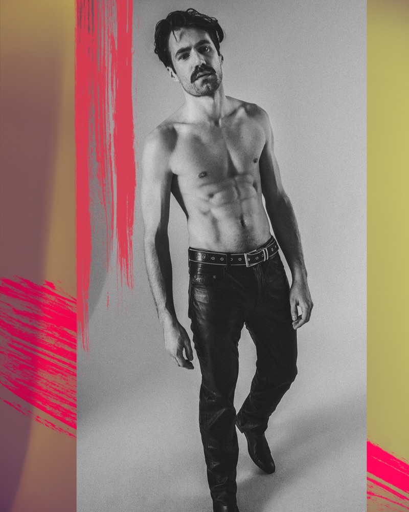 Darek wears vintage trousers Versace, belt Diesel, and shoes Reserved ReDesign.