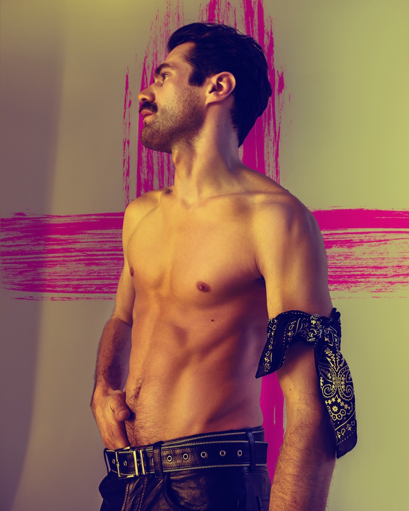 Darek wears handkerchief Reserved, vintage pants Versace, and belt Diesel.
