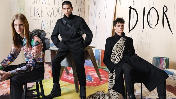 Models Arno Dewit, Kohei Takabatake, and Guirec Murie star in Dior Men's fall-winter 2019 campaign.