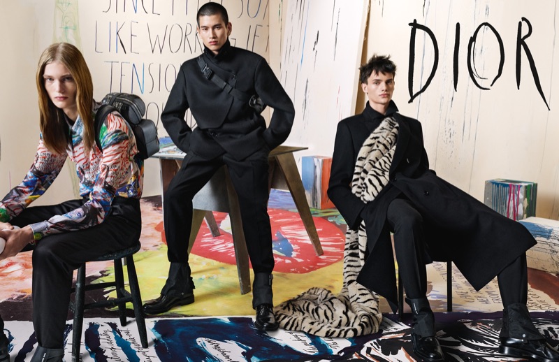 Models Arno Dewit, Kohei Takabatake, and Guirec Murie star in Dior Men's fall-winter 2019 campaign.