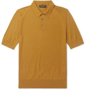 Dolce & Gabbana - Slim-Fit Knitted Silk Polo Shirt - Men - Mustard Dolce & Gabbana - Slim-Fit Knitted Silk Polo Shirt - Men - Mustard