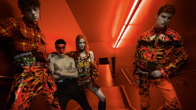 Serge Sergeev, Noah Luis Brown, Mariacarla Boscono, and Andreas Wolf star in Dsquared2's fall-winter 2019 campaign.