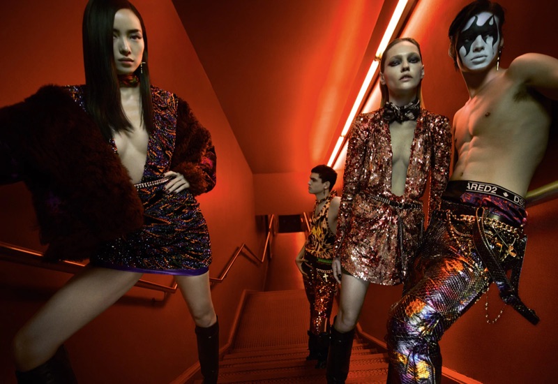 Fei Fei Sun, Keenan Gyamfi, Sasha Pivovarova, and Louis Baines front Dsquared2's fall-winter 2019 campaign.