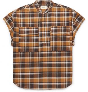 Fear of God - Oversized Checked Cotton-Flannel Half-Placket Shirt - Men - Brown Fear of God - Oversized Checked Cotton-Flannel Half-Placket Shirt - Men - Brown