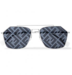 Fendi - Logo-Print Aviator-Style Silver-Tone Sunglasses - Men - Silver Fendi - Logo-Print Aviator-Style Silver-Tone Sunglasses - Men - Silver