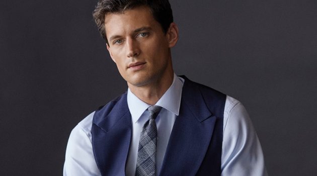 Garrett Neff Dons Elegant Tailoring for Massimo Dutti Front and center, Garrett Neff models a shirt, waistcoat, and tie by Massimo Dutti.