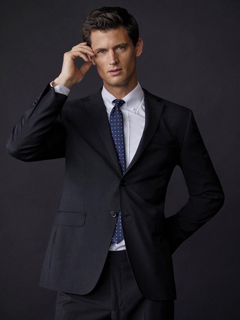 A sharp vision, Garrett Neff sports tailoring from Massimo Dutti.