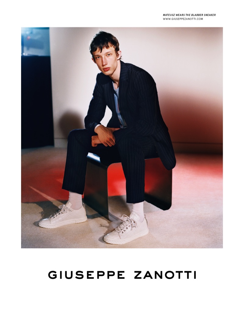 Mateusz Chmielewski stars in Giuseppe Zanotti's fall-winter 2019 men's campaign.