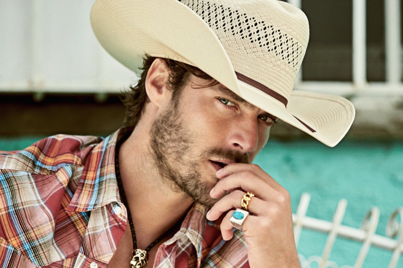 Gonçalo wears hat Space Cowboy, bolo tie and rings Britt Bolton Jewelry.