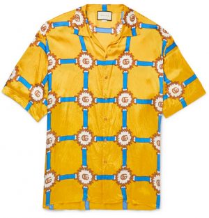 Gucci - Oversized Camp-Collar Printed Crinkled-Voile Shirt - Men - Yellow Gucci - Oversized Camp-Collar Printed Crinkled-Voile Shirt - Men - Yellow