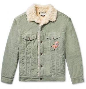 Gucci - Oversized Faux Shearling-Lined Embroidered Stretch Cotton-Corduroy Trucker Jacket - Men - Light green Gucci - Oversized Faux Shearling-Lined Embroidered Stretch Cotton-Corduroy Trucker Jacket - Men - Light green