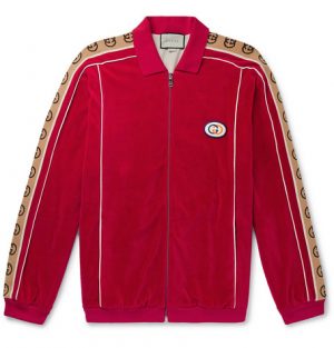 Gucci - Oversized Logo-Appliquéd Webbing-Trimmed Piped Velvet Track Jacket - Men - Red Gucci - Oversized Logo-Appliquéd Webbing-Trimmed Piped Velvet Track Jacket - Men - Red
