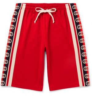 Gucci - Webbing-Trimmed Tech-Jersey Shorts - Men - Red Gucci - Webbing-Trimmed Tech-Jersey Shorts - Men - Red
