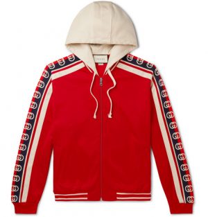 Gucci - Webbing-Trimmed Tech-Jersey Zip-Up Hoodie - Men - Red Gucci - Webbing-Trimmed Tech-Jersey Zip-Up Hoodie - Men - Red