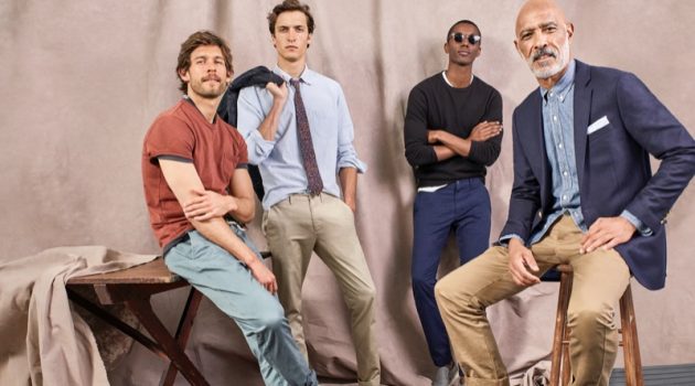 J.Crew Rounds Up Its Smart Chino Pant Fits Models Josh Upshaw, Tim Dibble, Claudio Monteiro, and Lono Brazil don stylish chinos from J.Crew.