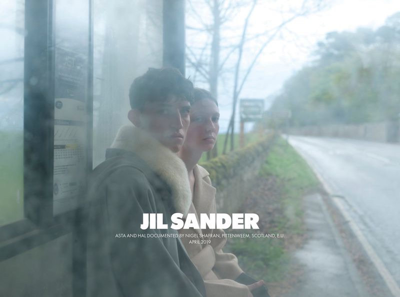 Models Hal Haines and Asta Stensson front Jil Sander's fall-winter 2019 campaign.