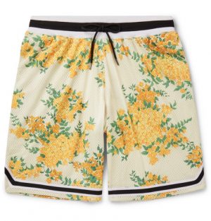 John Elliott - Webbing-Trimmed Floral-Print Mesh Drawstring Shorts - Men - Yellow John Elliott - Webbing-Trimmed Floral-Print Mesh Drawstring Shorts - Men - Yellow