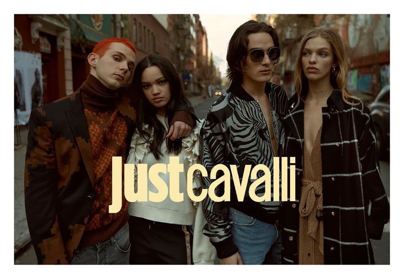 Models Jacopo Olmo, Avril Marion, Dakota, and Clare Crawford star in Just Cavalli's fall-winter 2019 campaign.