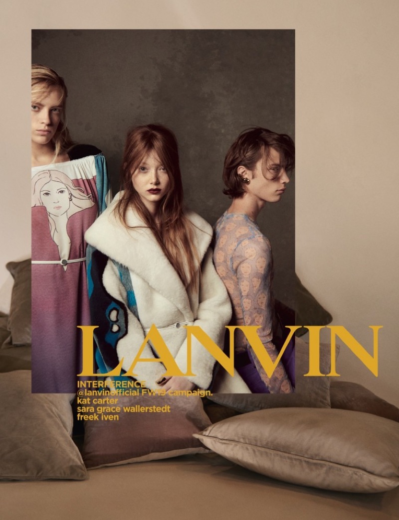 Kat Carter, Sara Grace Wallerstedt, and Freek Iven front Lanvin's fall-winter 2019 campaign.