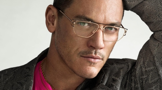 Luke Evans Fronts Versace Grecamania Eyewear Campaign Luke Evans stars in Versace's Grecamania eyewear campaign.