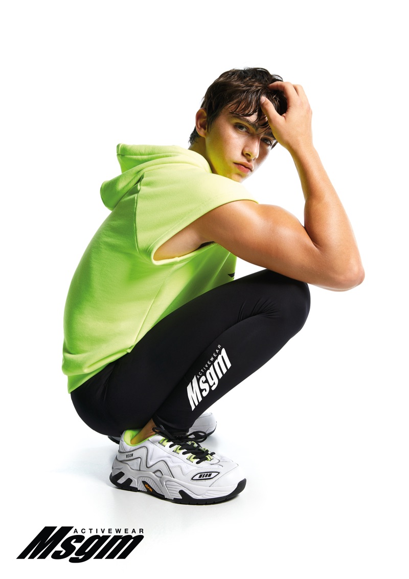 Ron Levi sports activewear from MSGM.