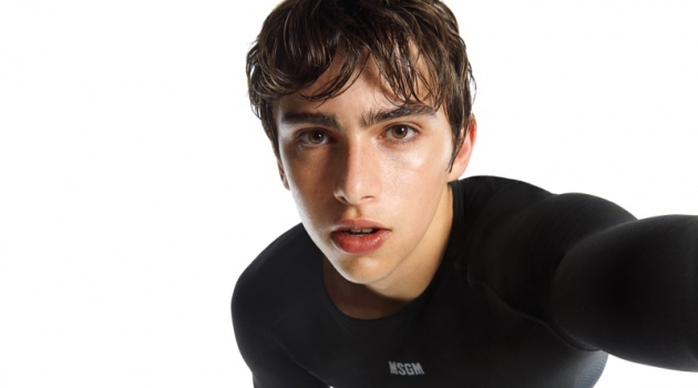MSGM Goes Sporty with Activewear Launch Model Ron Levi sports activewear by MSGM.