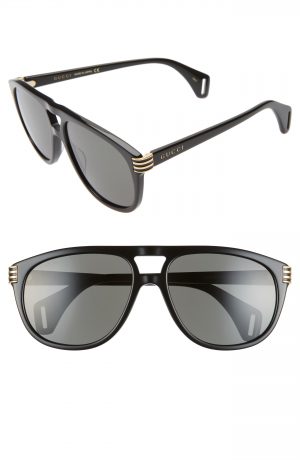 Men's Gucci 60Mm Aviator Sunglasses - Shiny Black Men's Gucci 60Mm Aviator Sunglasses - Shiny Black