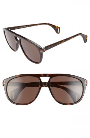 Men's Gucci 60Mm Aviator Sunglasses - Shiny Dark Havana Men's Gucci 60Mm Aviator Sunglasses - Shiny Dark Havana