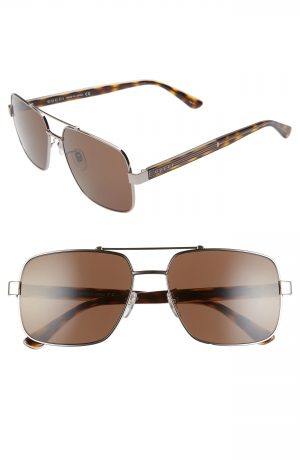 Men's Gucci 60Mm Navigator Sunglasses - Shiny Ruthenium Men's Gucci 60Mm Navigator Sunglasses - Shiny Ruthenium