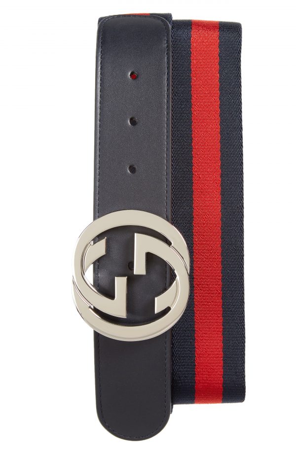 Men’s Gucci Logo Buckle Interlock Belt, Size 85 EU – Brown/ Blue | The ...