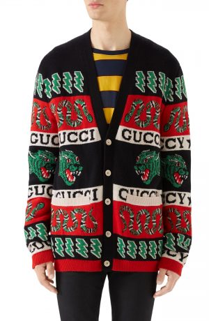 Men's Gucci Logo Wool Cardigan, Size Medium - Black Men's Gucci Logo Wool Cardigan, Size Medium - Black