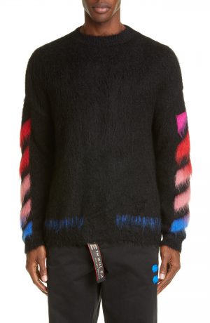 Men's Off-White Diagonal Slim Fit Mohair Blend Sweater Men's Off-White Diagonal Slim Fit Mohair Blend Sweater