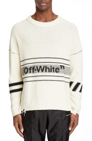 Men's Off-White Logo Sweater, Size Medium - White Men's Off-White Logo Sweater, Size Medium - White