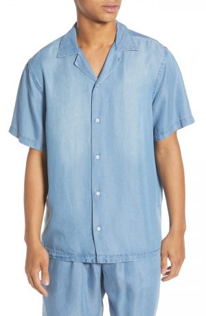 Men's Saturdays Nyc Canty Denim Camp Shirt, Size Large - Blue Men's Saturdays Nyc Canty Denim Camp Shirt, Size Large - Blue