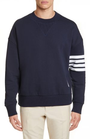Men's Thom Browne Four-Bar Sweatshirt, Size 2 - Blue Men's Thom Browne Four-Bar Sweatshirt, Size 2 - Blue