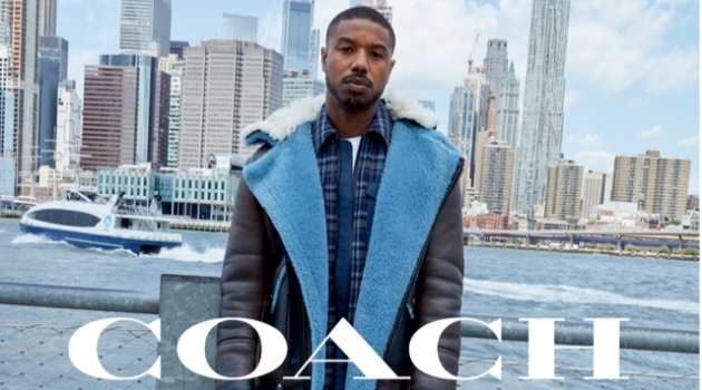 Starring in Coach's fall-winter 2019 men's campaign, Michael B. Jordan poses with The Rivington backpack.
