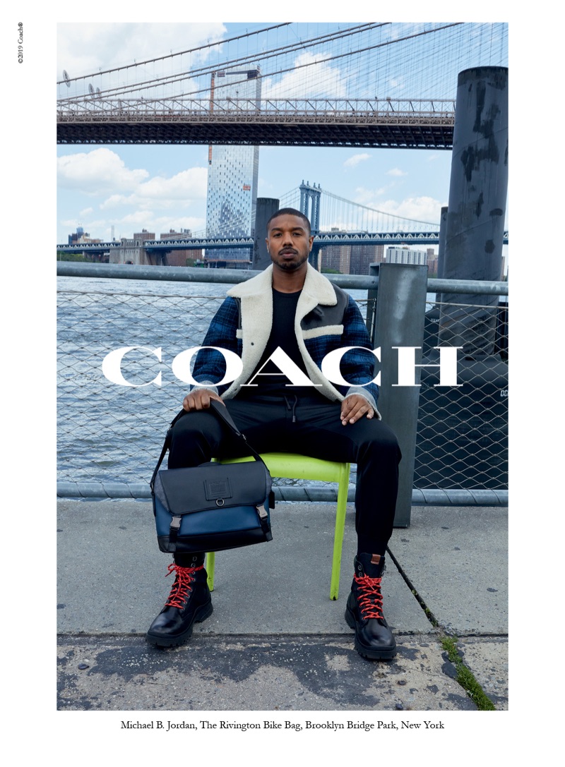 Actor Michael B. Jordan takes hold of The Rivington bike bag for Coach's fall-winter 2019 men's campaign.