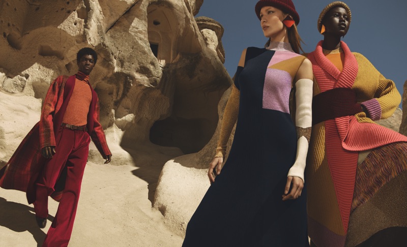 Alton Mason, Bella Hadid, and Adut Akech star in Missoni's fall-winter 2019 campaign.