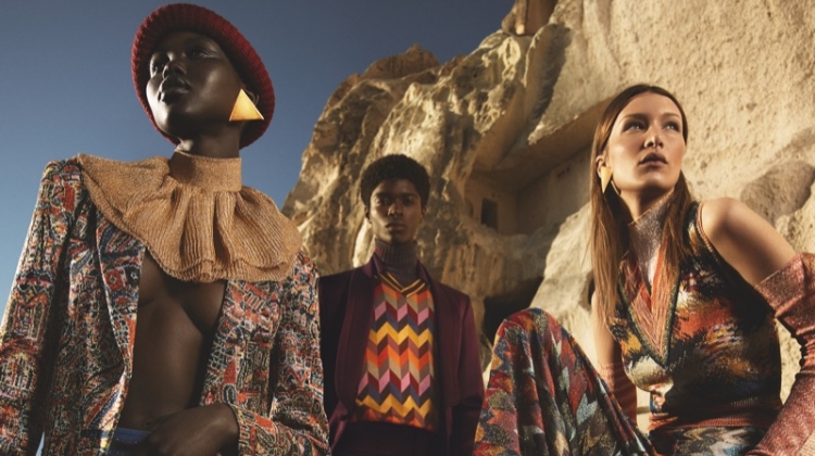 Adut Akech, Alton Mason, Dong Su Moon, and Bella Hadid front Missoni's fall-winter 2019 campaign.